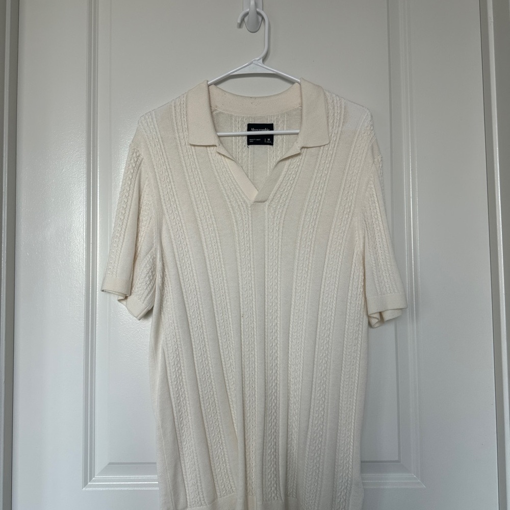 Abercrombie & Fitch Cream Knit Polo Shirt